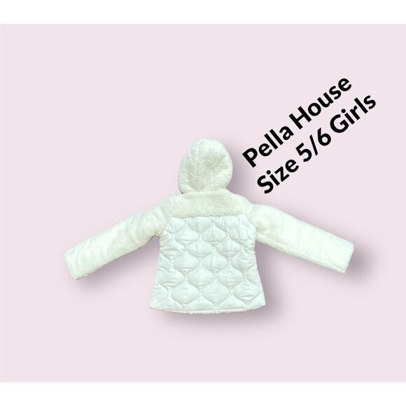 Swiss Alps Girls Hooded Quilted Fleece Jacket Size 5-6 Full Zip Vanilla Pockets - Picture 4 of 5